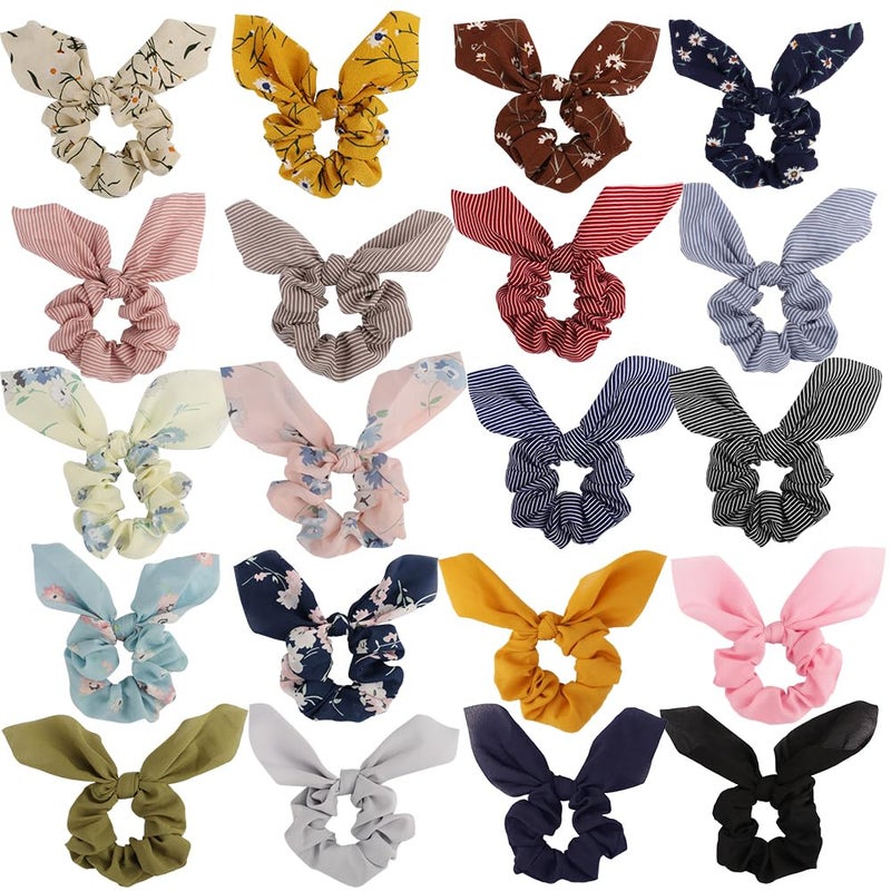 AOPRIE Chiffon Hair Bunny Ear Scrunchies with Bow - 20Pcs Elegant Hair Elastics, Ponytail Holders & Soft Hair Bands - Image 1